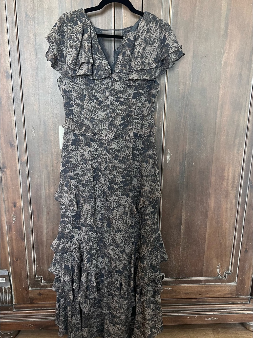 Bohme Ruffle V-Neck Tiered Maxi Dress - Black & Cream - Picture 3 of 5